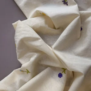 хлопок с вышивкой цветы на сливочном premier fabric